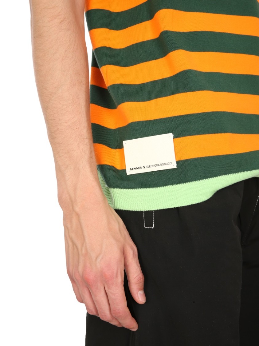 SUNNEI Horizontal Striped Knitted Polo Shirt Grijs