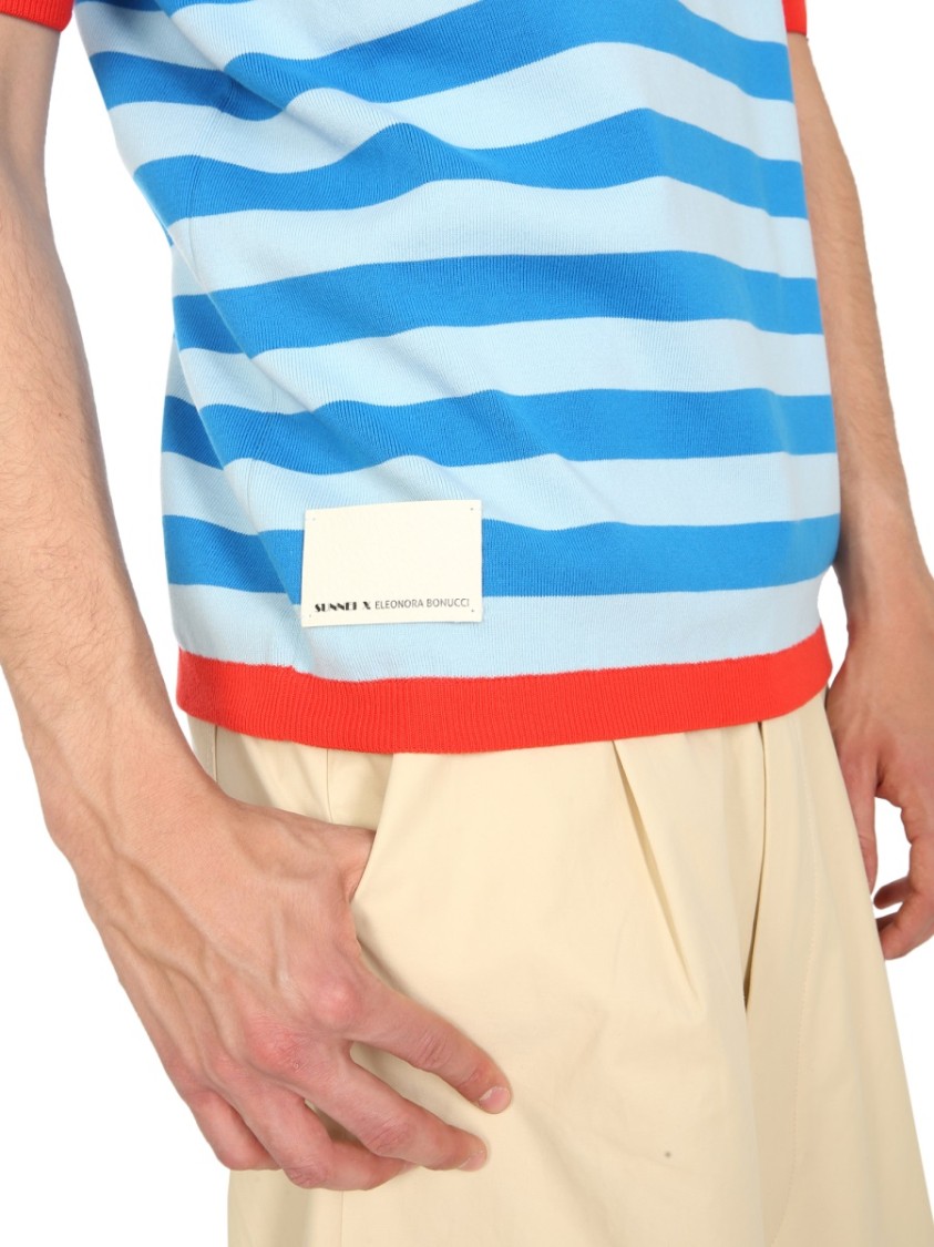 SUNNEI Horizontal Striped Knitted Polo Blauw