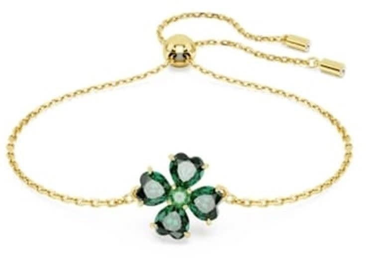 Swarovski Swarovski Armband 5666585 Idyllia met Geelgouden Plating Klaver met Groene Swarovski Kristallen 16 - 24cm Goud