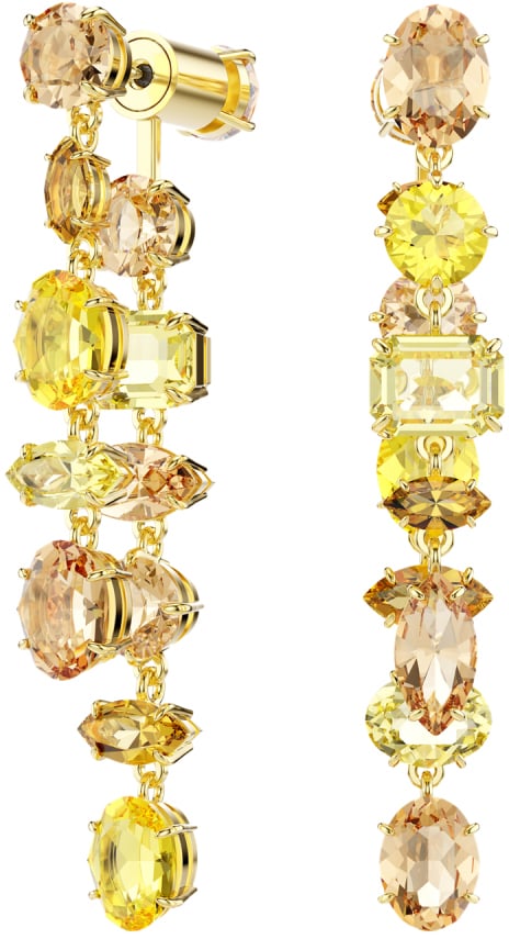 Swarovski Swarovski Oorstekers 5718073 Gema Asymmetrisch ontwerp, Verschillende slijpvormen, Lang, Geel, Goudkleurige toplaag Geel