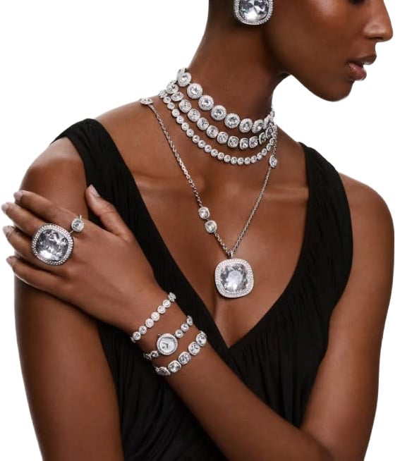 Swarovski Collier 5751326 Una Zilverkleurig met Cushion Slijpvormige Kristallen 24mm 38-45cm Zilver