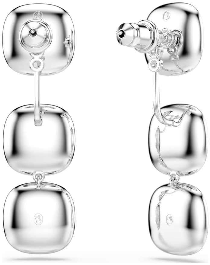 Swarovski Oorbellen 5754342 Una Zilverkleurig Cushion Vorm Kristal 12mmx32mm Zilver