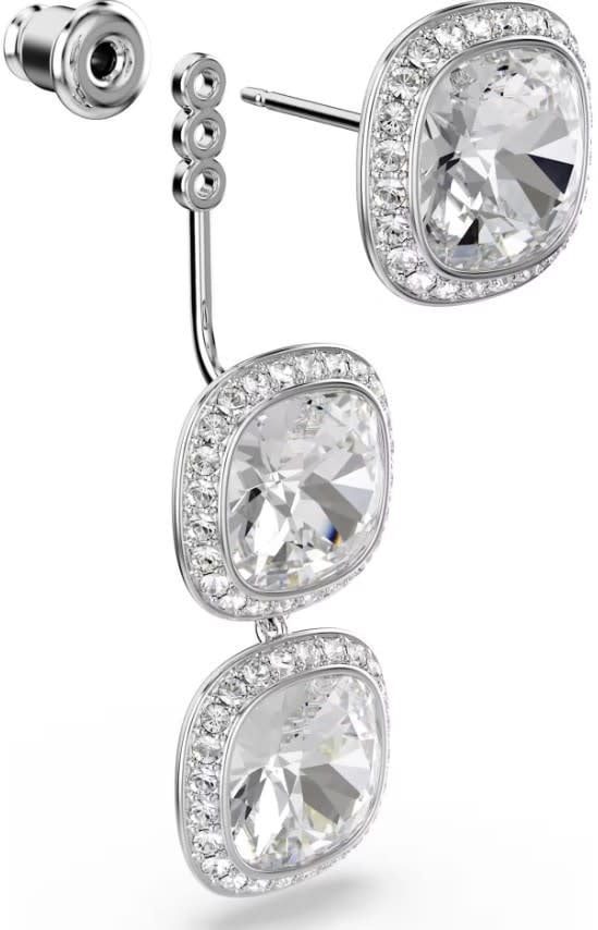 Swarovski Oorbellen 5754342 Una Zilverkleurig Cushion Vorm Kristal 12mmx32mm Zilver