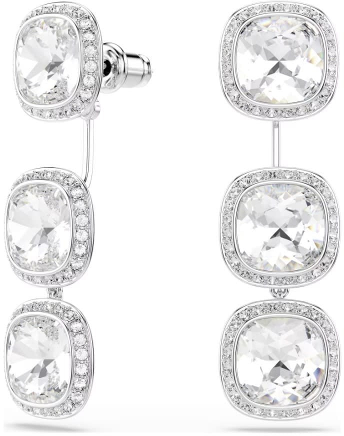 Swarovski Oorbellen 5754342 Una Zilverkleurig Cushion Vorm Kristal 12mmx32mm Zilver