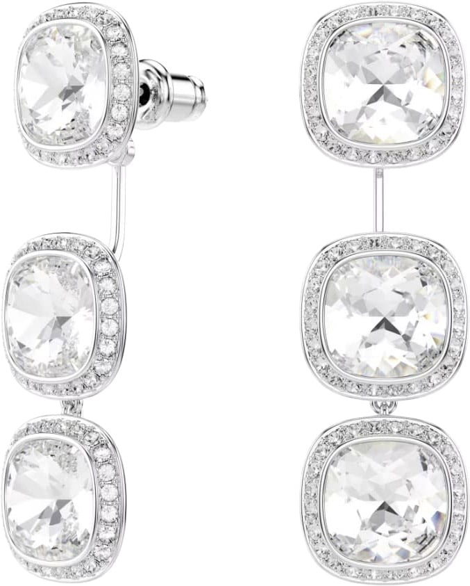 Swarovski Oorbellen 5754342 Una Zilverkleurig Cushion Vorm Kristal 12mmx32mm Zilver