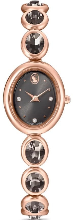Swarovski Horloge 5754814 Imber Ovaal Swiss Made Rosekleurig Staal met Zwarte Wijzerplaat met Zwarte Kristal 25x21mm Goud