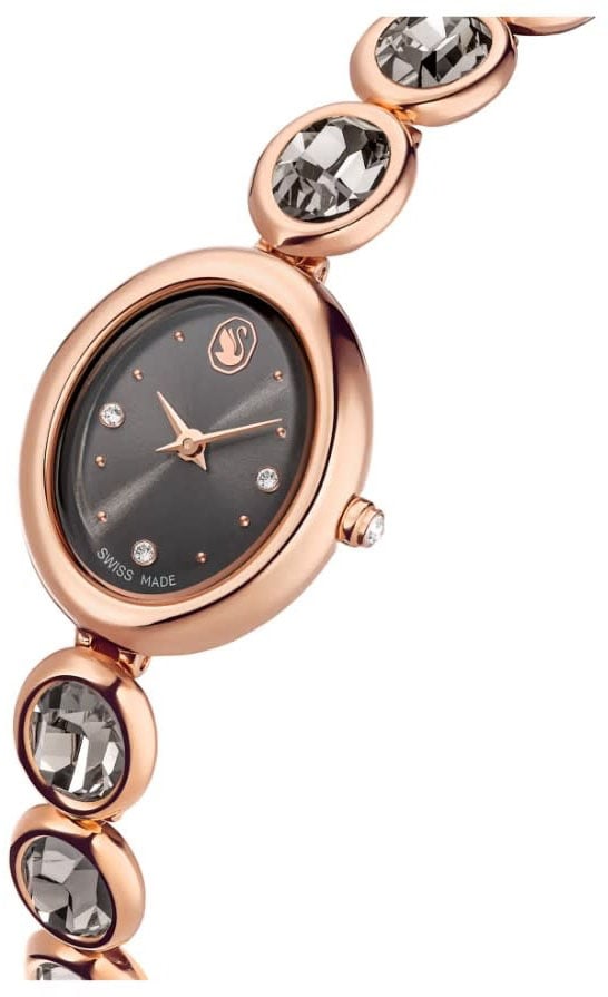 Swarovski Horloge 5754814 Imber Ovaal Swiss Made Rosekleurig Staal met Zwarte Wijzerplaat met Zwarte Kristal 25x21mm Goud