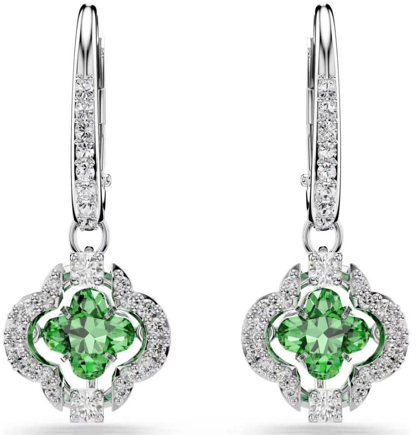 Swarovski Oorbellen 5758001 Una Zilverkleurig Klaver met Groene Kristal 11x27mm Zilver