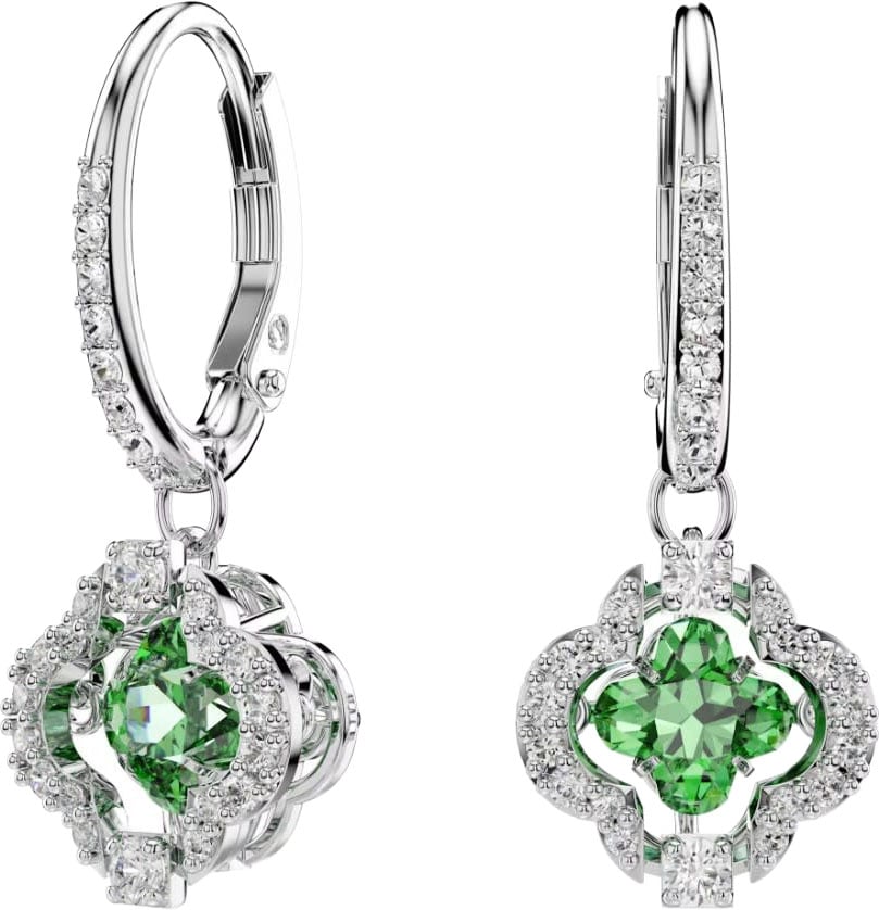Swarovski Oorbellen 5758001 Una Zilverkleurig Klaver met Groene Kristal 11x27mm Zilver