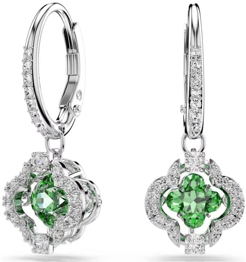Swarovski Oorbellen 5758001 Una Zilverkleurig Klaver met Groene Kristal 11x27mm Zilver