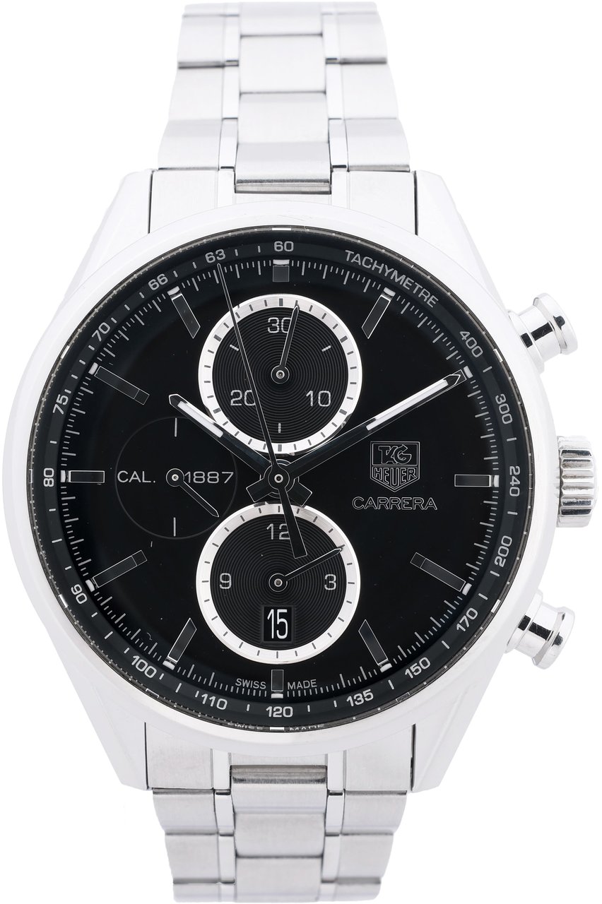 Tag Heuer TAG Heuer Carrera Calibre 1887 Chronograph CAR2110.BA0720 RPR0632 SS AT Black Dial Watch Zwart