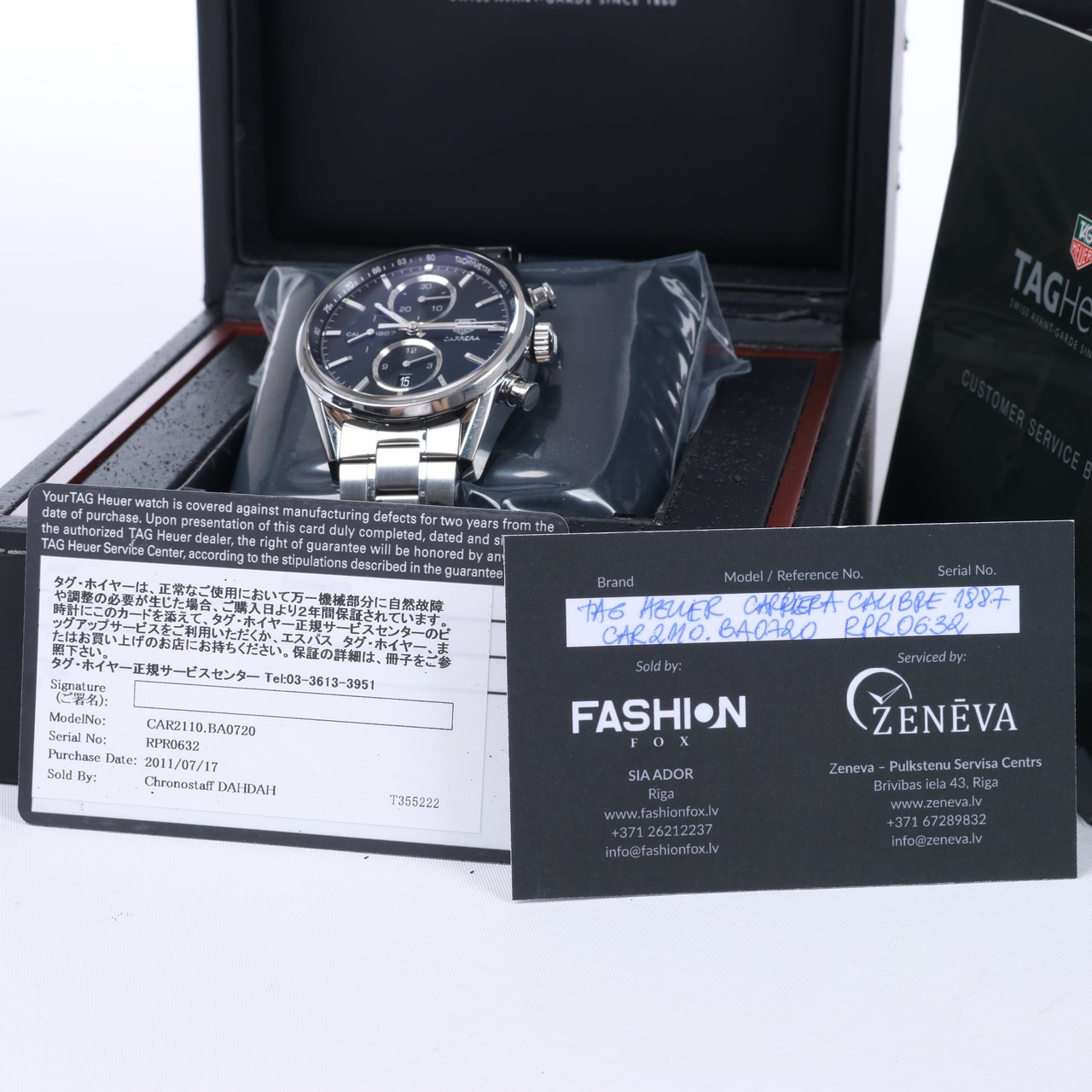 Tag Heuer TAG Heuer Carrera Calibre 1887 Chronograph CAR2110.BA0720 RPR0632 SS AT Black Dial Watch Zwart