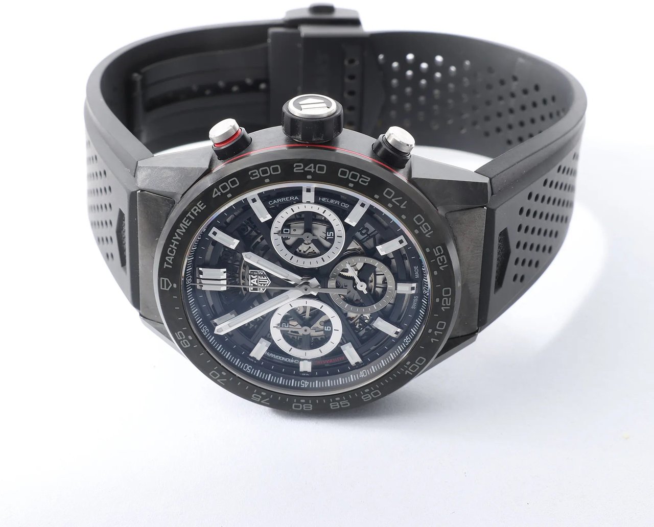 Tag Heuer TAG Heuer Carrera Calibre Heuer 02 CBG2A91.FT6173 RTS7665 Carbon SS & Rubber AT Watch with Black Skeleton Dial Zwart