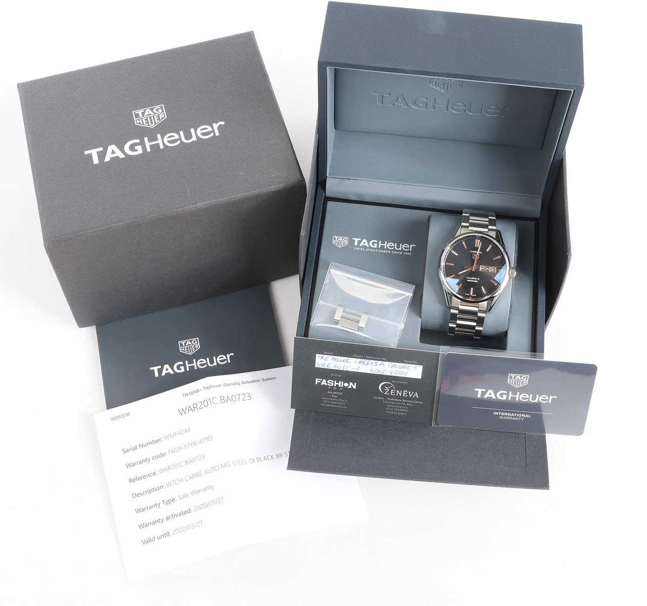 Tag Heuer TAG Heuer Carrera Calibre 5 WAR201C-1 WMF4244 SS AT Watch with Black Dial Zwart