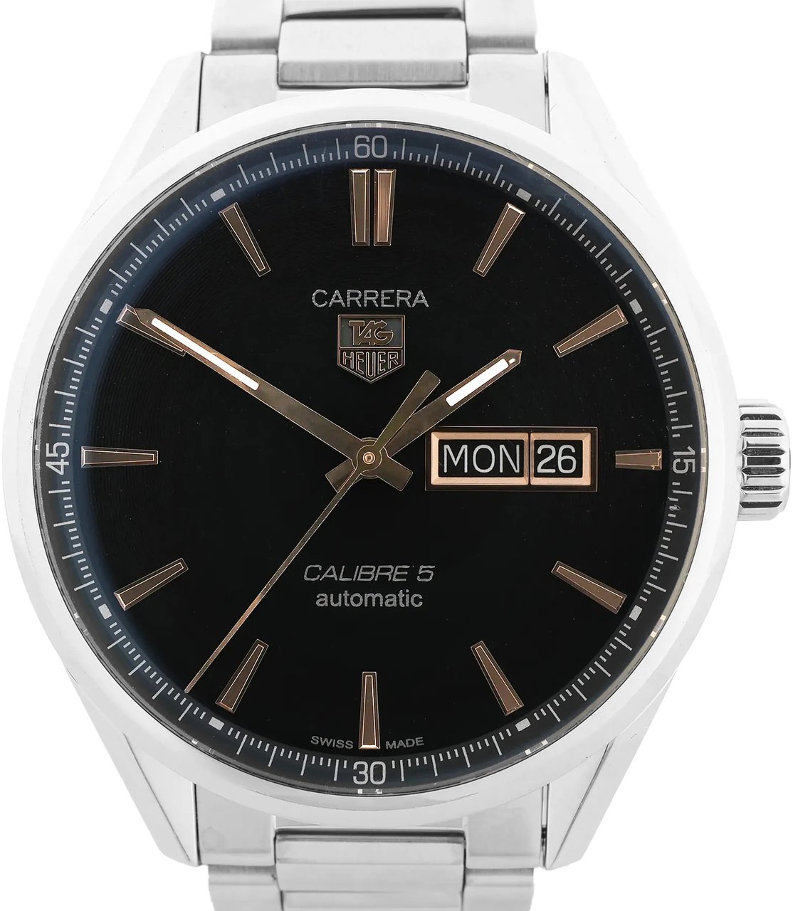 Tag Heuer TAG Heuer Carrera Calibre 5 WAR201C-1 WMF4244 SS AT Watch with Black Dial Zwart