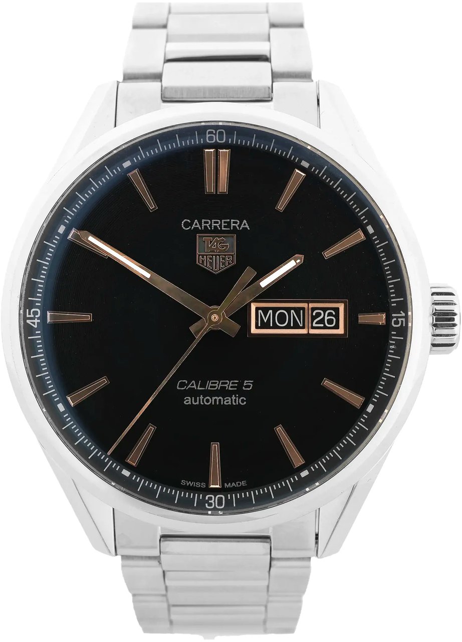 Tag Heuer TAG Heuer Carrera Calibre 5 WAR201C-1 WMF4244 SS AT Watch with Black Dial Zwart