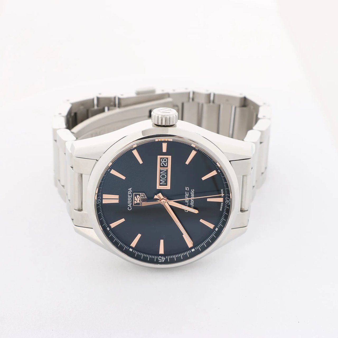 Tag Heuer TAG Heuer Carrera Calibre 5 WAR201C-1 WMF4244 SS AT Watch with Black Dial Zwart