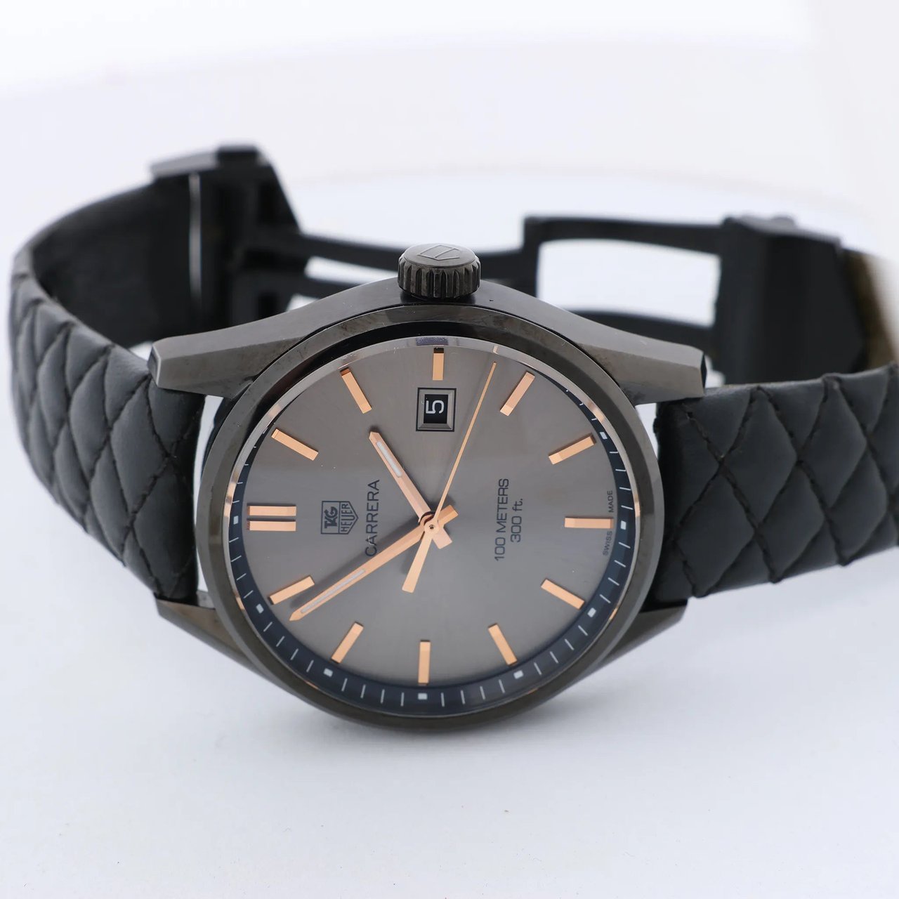 Tag Heuer TAG Heuer Carrera Delevingne Editions WAR101A WWM4561 SS x Leather QZ Watch with Gray Dial Grijs