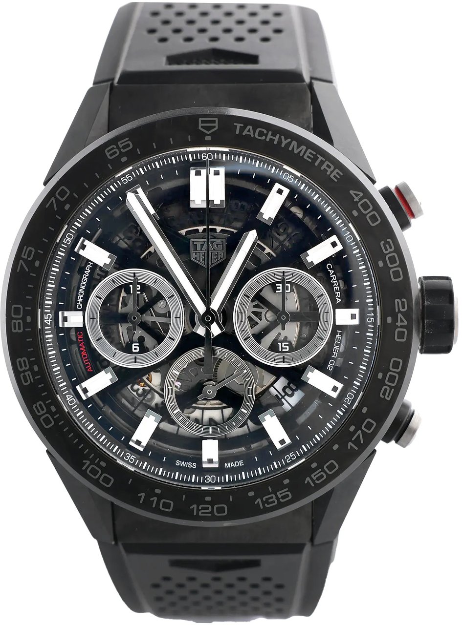 TAG Heuer Carrera Calibre Heuer 02 CBG2A91.FT6173 RTS7665 Carbon SS & Rubber AT Watch with Black Skeleton Dial Zwart