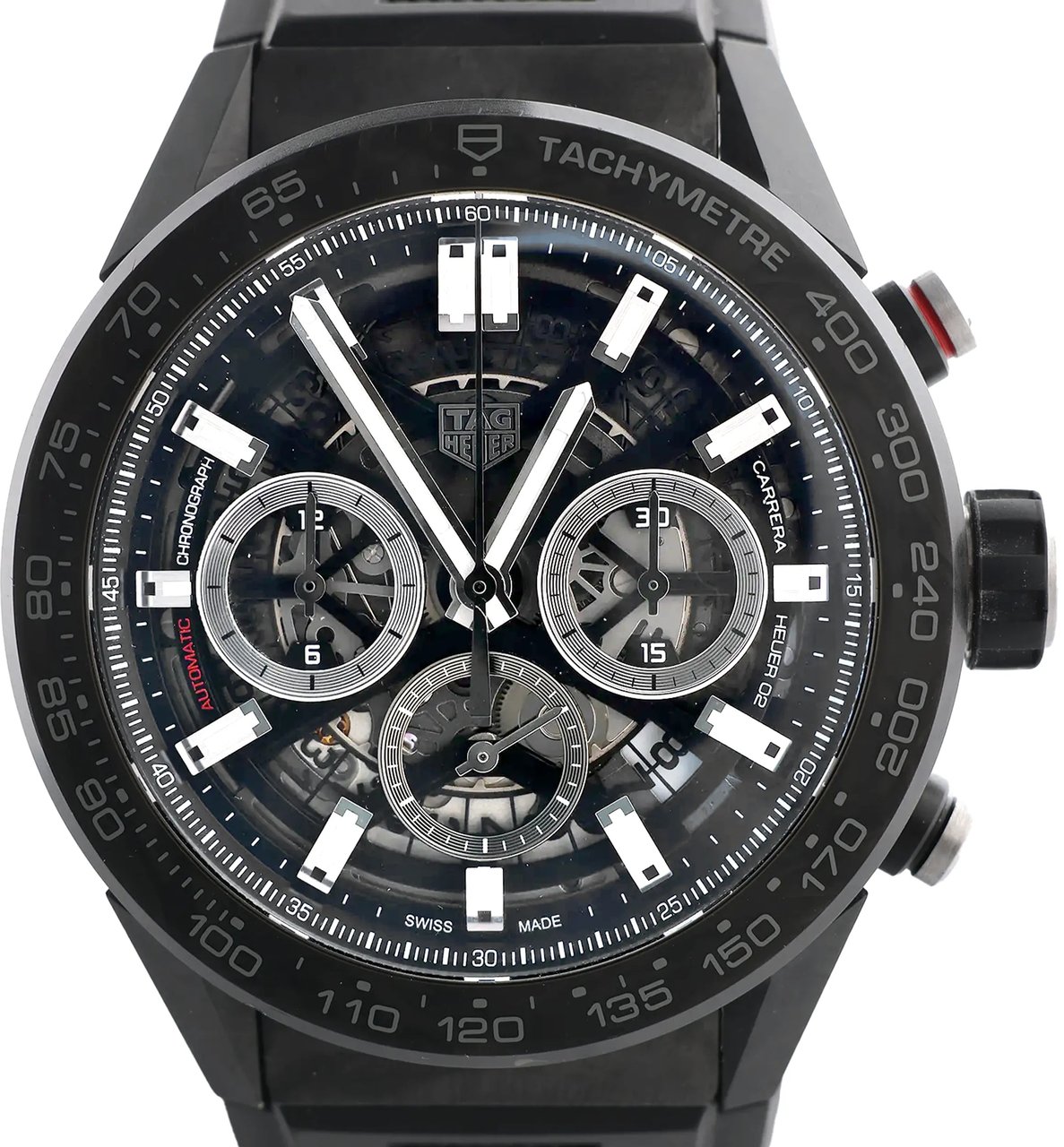 TAG Heuer Carrera Calibre Heuer 02 CBG2A91.FT6173 RTS7665 Carbon SS & Rubber AT Watch with Black Skeleton Dial Zwart
