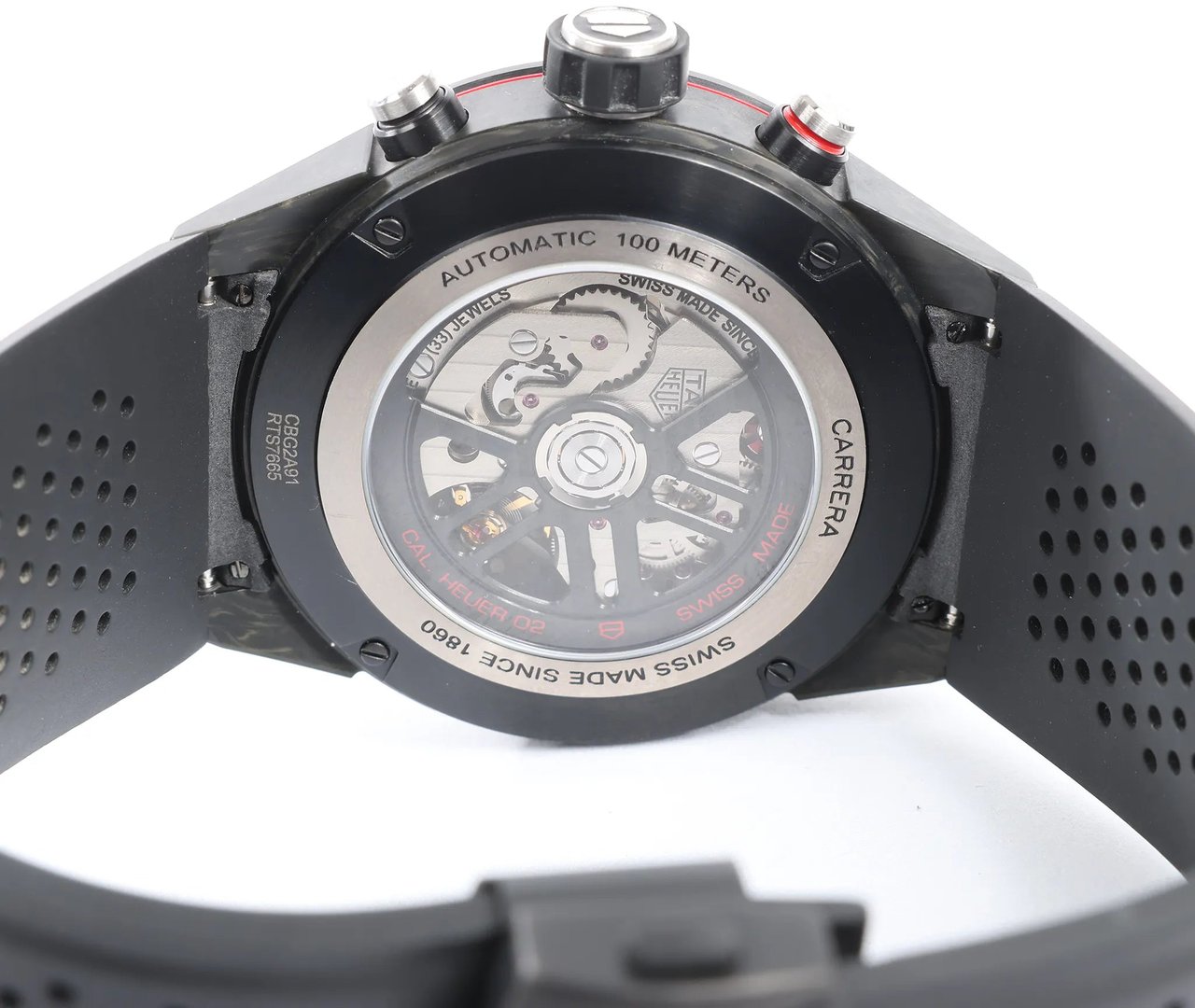 TAG Heuer Carrera Calibre Heuer 02 CBG2A91.FT6173 RTS7665 Carbon SS & Rubber AT Watch with Black Skeleton Dial Zwart