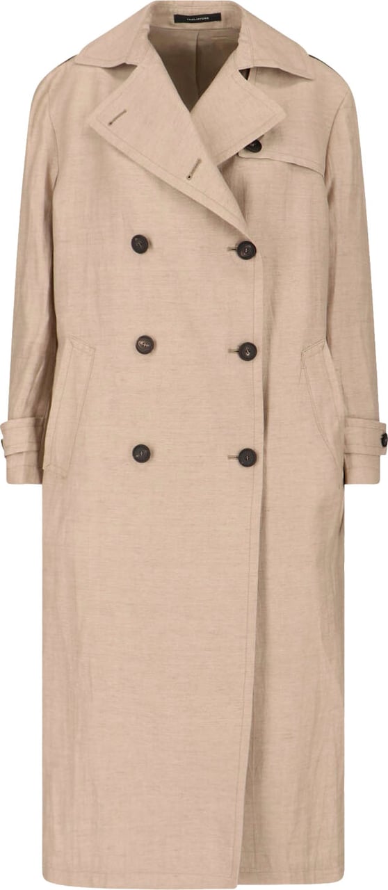 Tagliatore Beige Double-Breasted Wool Cotton Trench Neutraal