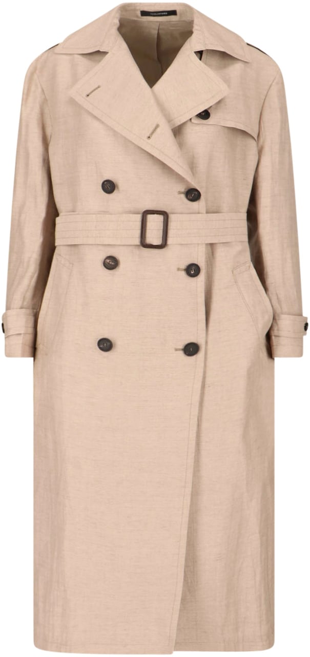Tagliatore Beige Double-Breasted Wool Cotton Trench Neutraal