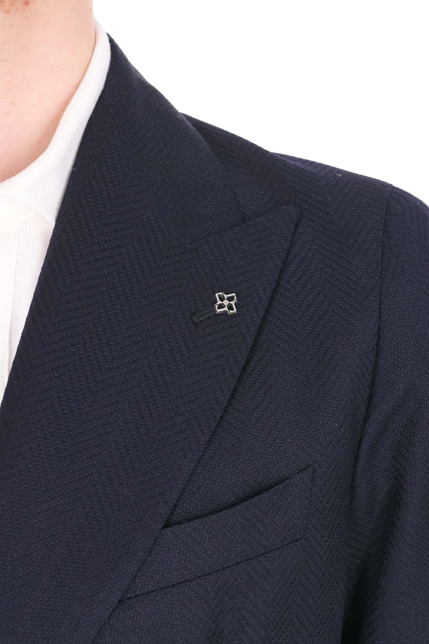 Tagliatore Montecarlo Herringbone Virgin Wool Double-Breasted Blazer Zwart