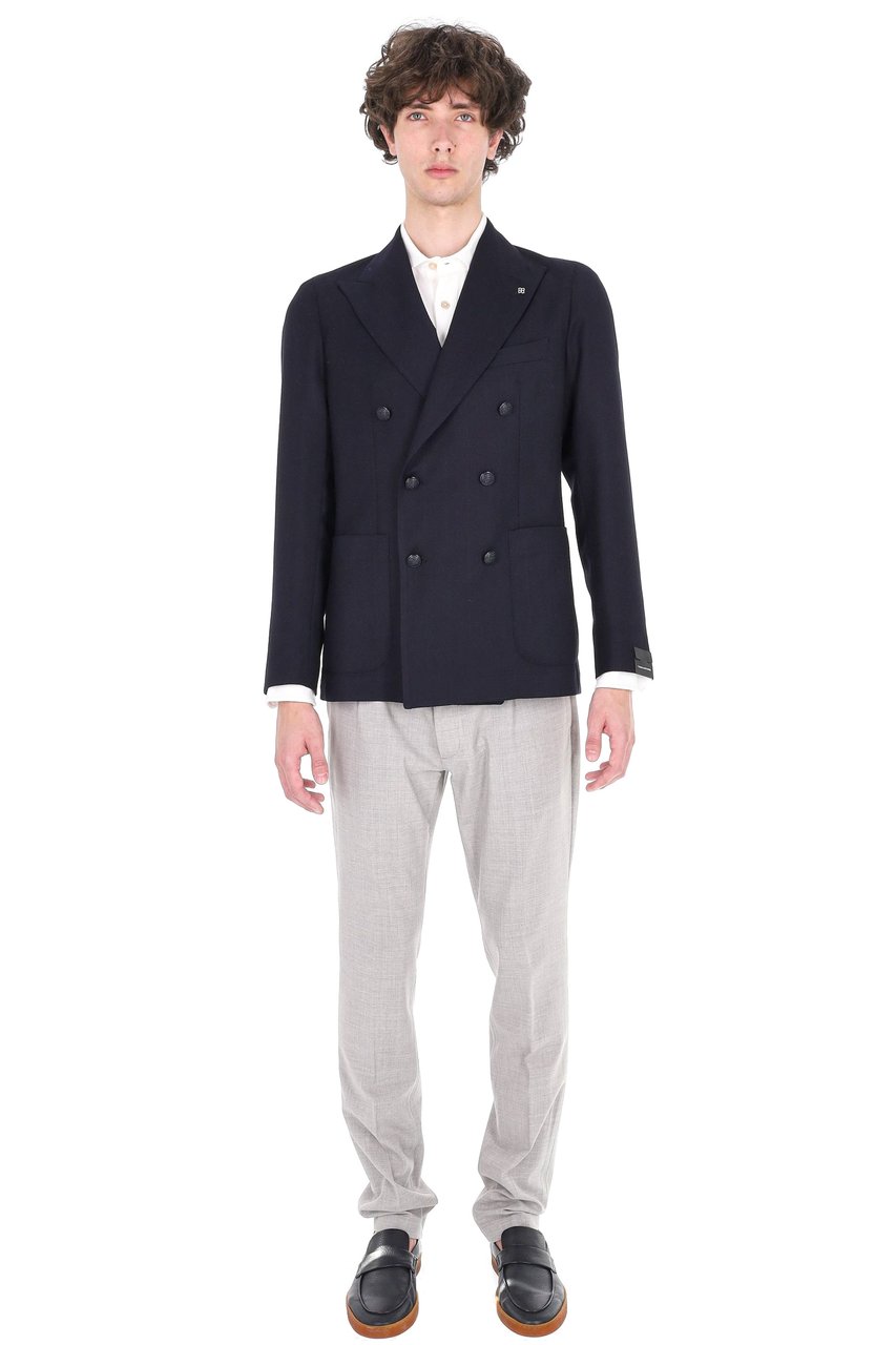 Tagliatore Montecarlo Herringbone Virgin Wool Double-Breasted Blazer Zwart
