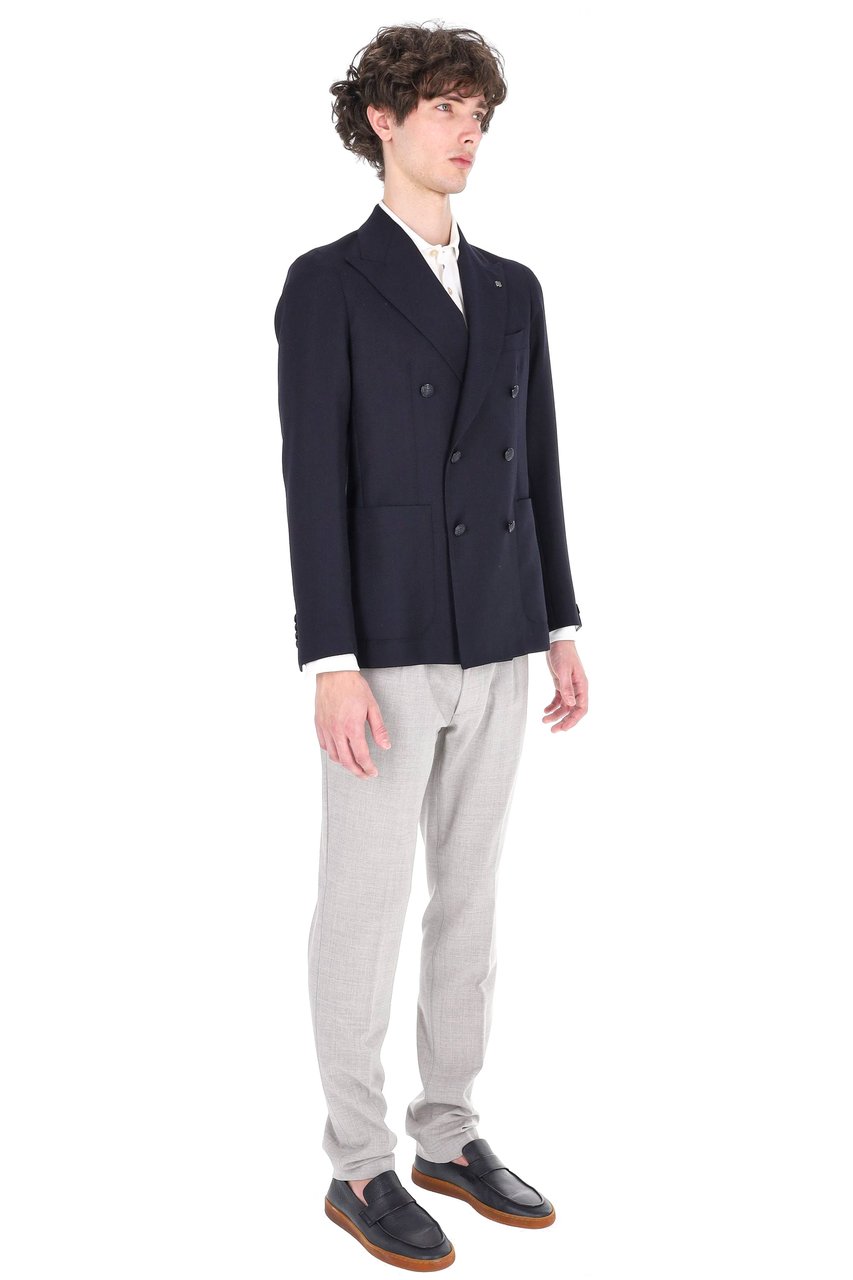 Tagliatore Montecarlo Herringbone Virgin Wool Double-Breasted Blazer Zwart
