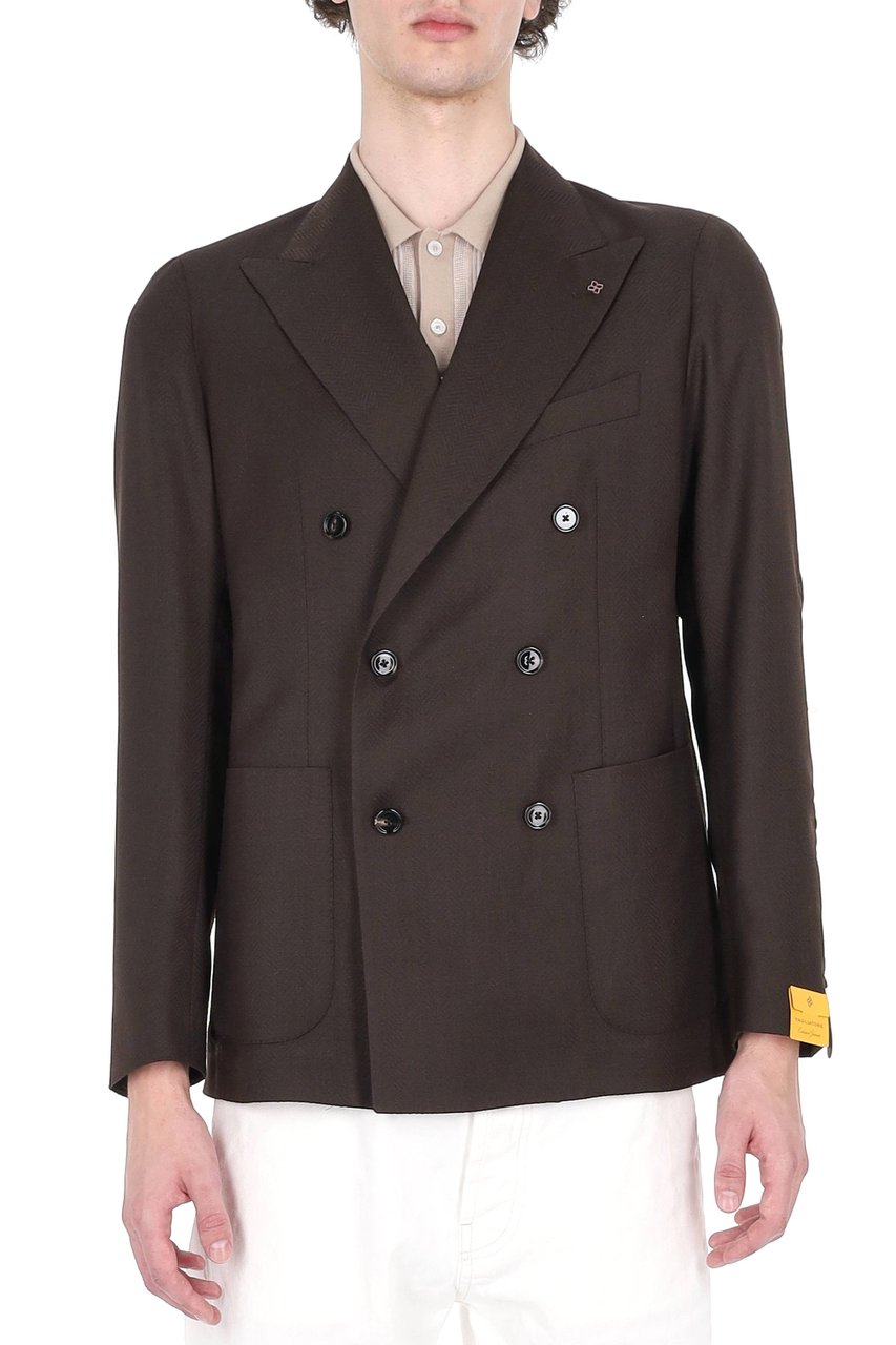 Tagliatore Montecarlo Herringbone Virgin Wool Double-Breasted Blazer Zwart