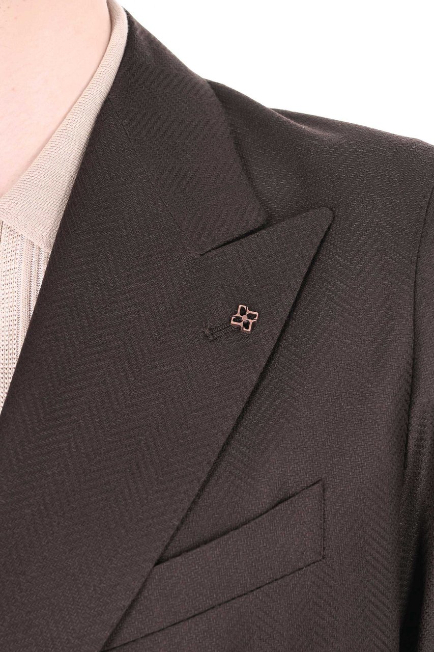 Tagliatore Montecarlo Herringbone Virgin Wool Double-Breasted Blazer Zwart