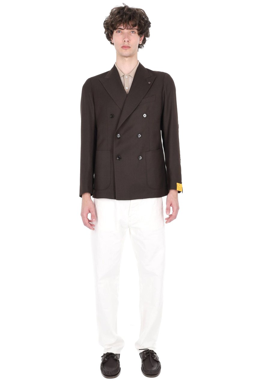 Tagliatore Montecarlo Herringbone Virgin Wool Double-Breasted Blazer Zwart