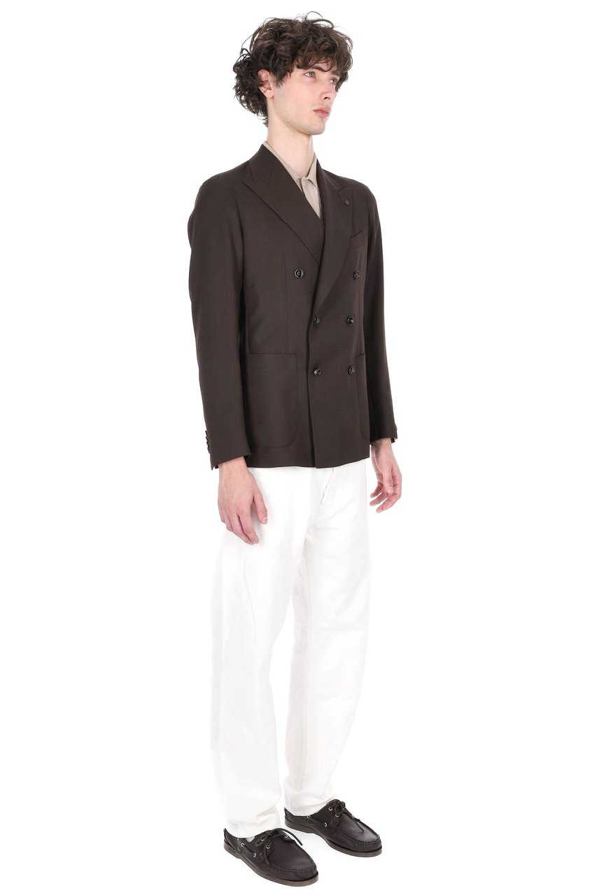 Tagliatore Montecarlo Herringbone Virgin Wool Double-Breasted Blazer Zwart