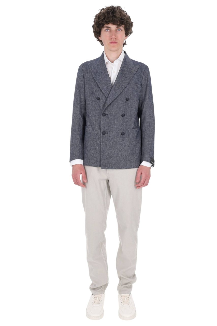 Tagliatore Blue Montecarlo Cotton-Linen Double-Breasted Blazer Grijs