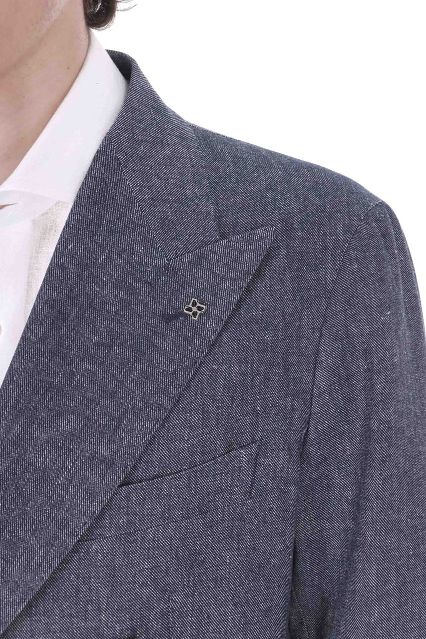 Tagliatore Blue Montecarlo Cotton-Linen Double-Breasted Blazer Grijs