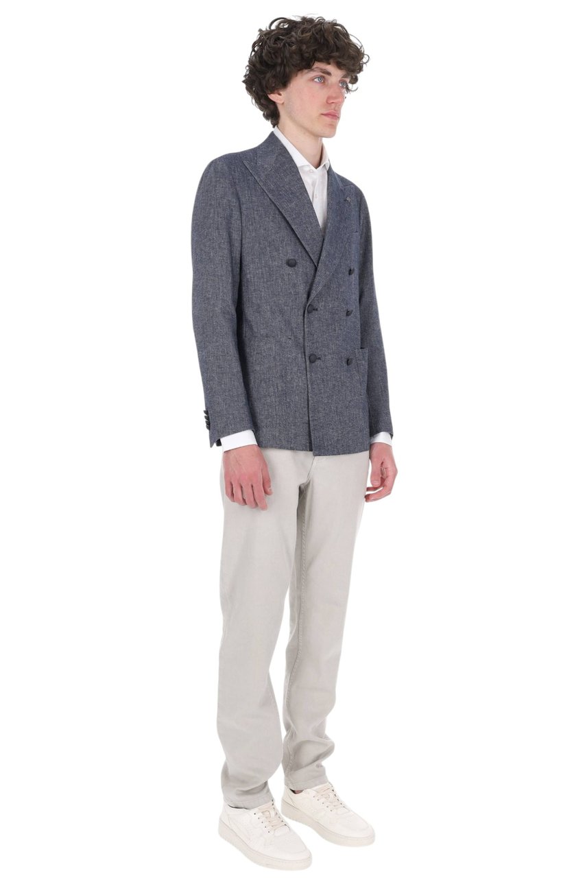 Tagliatore Blue Montecarlo Cotton-Linen Double-Breasted Blazer Grijs