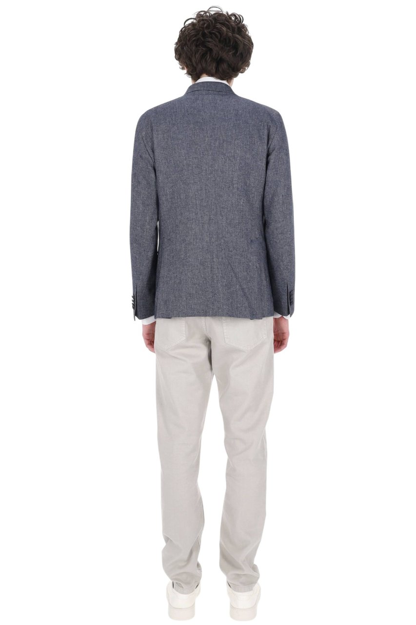 Tagliatore Blue Montecarlo Cotton-Linen Double-Breasted Blazer Grijs