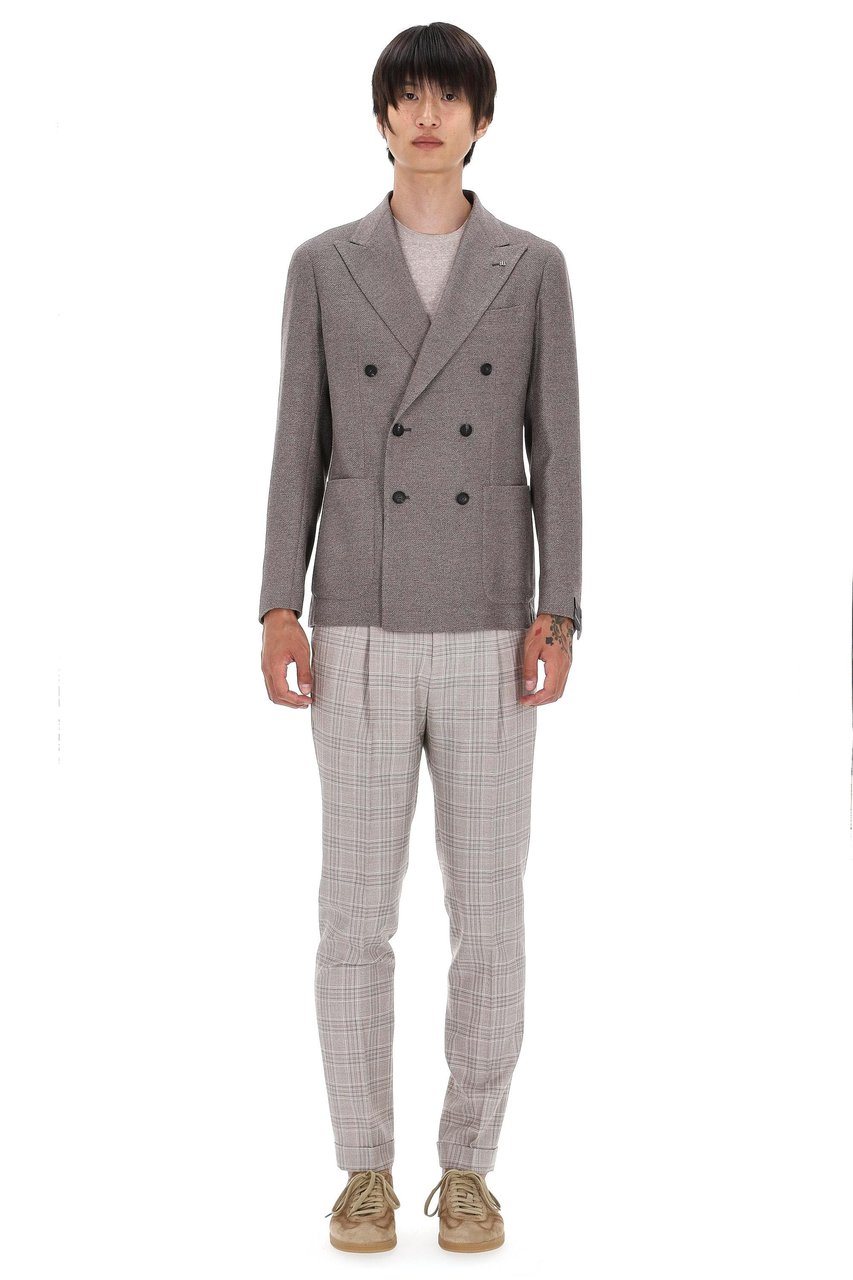 Tagliatore Montecarlo Line Double-Breasted Silk-Wool Jacket Grijs