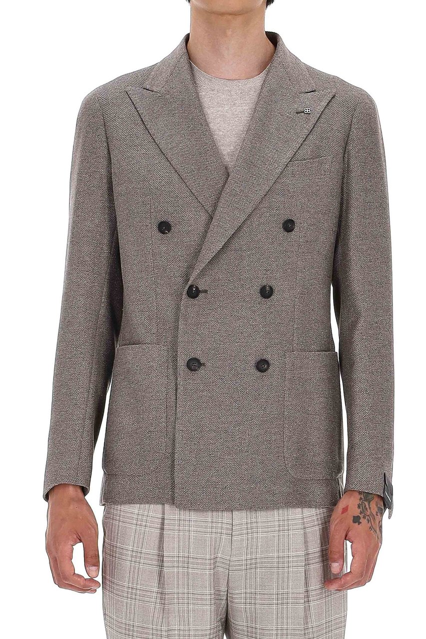 Tagliatore Montecarlo Line Double-Breasted Silk-Wool Jacket Grijs