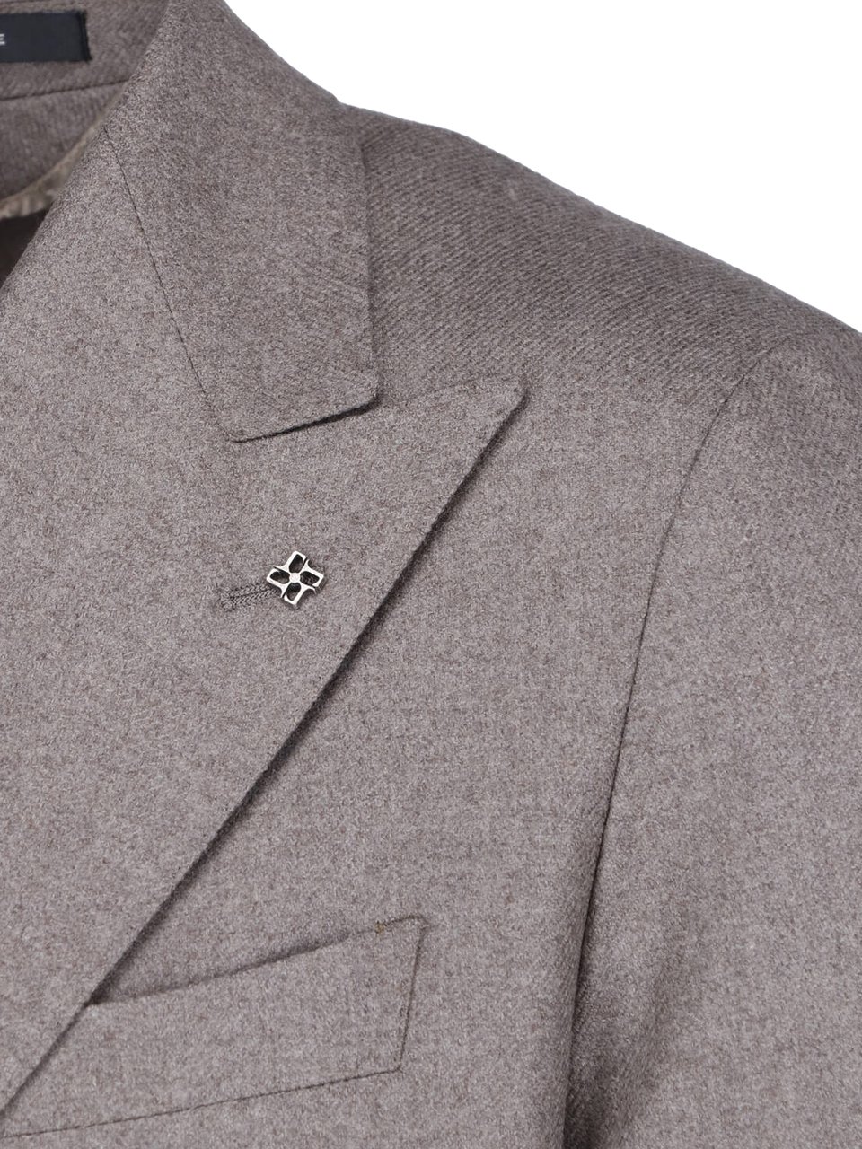 Tagliatore Taupe Virgin Wool Double-Breasted Blazer with Peak Lapel Neutraal