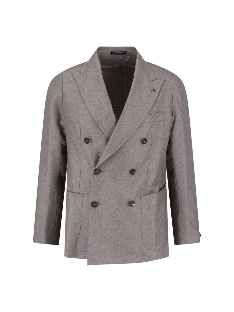 Tagliatore Taupe Virgin Wool Double-Breasted Blazer with Peak Lapel Neutraal