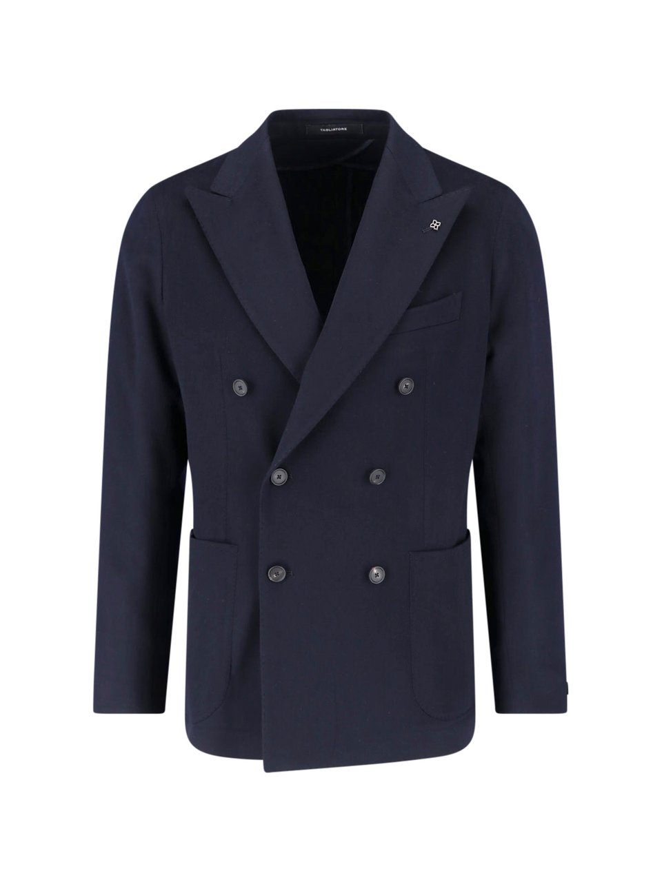 Tagliatore Navy Blue Double-Breasted Cashmere Blazer with Peak Lapel Blauw