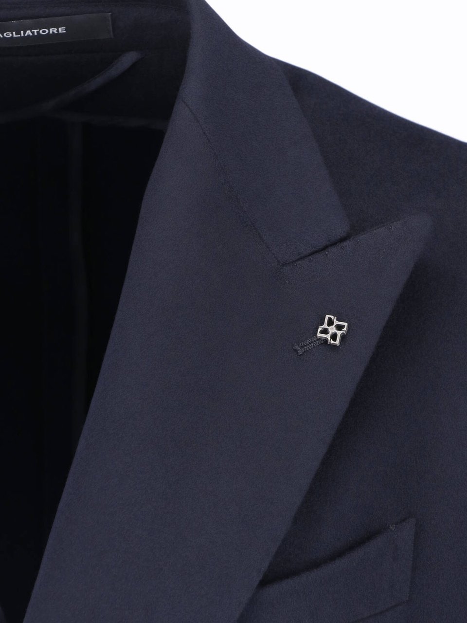 Tagliatore Navy Blue Double-Breasted Cashmere Blazer with Peak Lapel Blauw