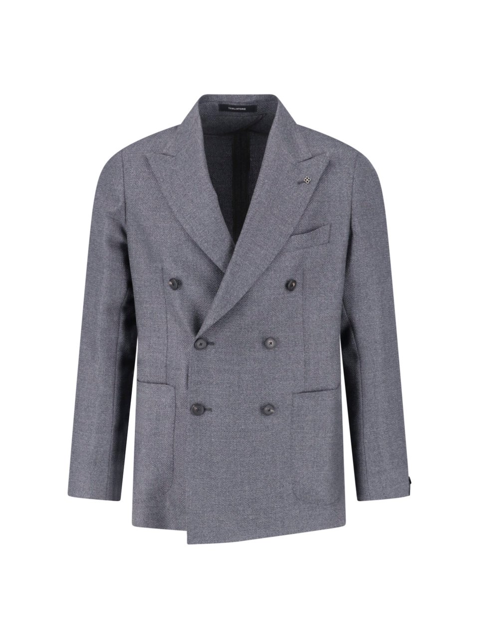 Tagliatore Double-Breasted Grey Virgin Wool Blazer with Peak Lapel Grijs