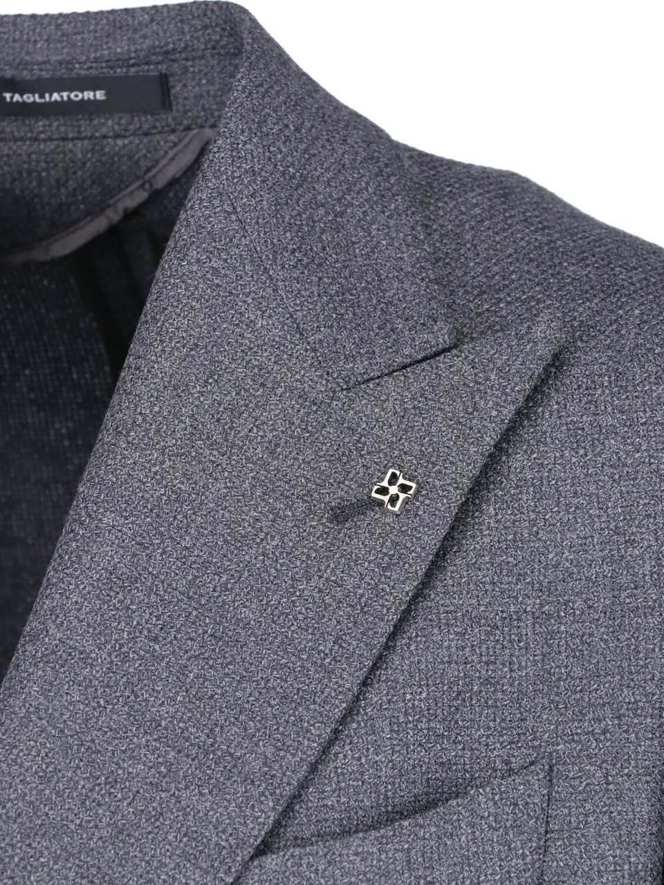 Tagliatore Double-Breasted Grey Virgin Wool Blazer with Peak Lapel Grijs