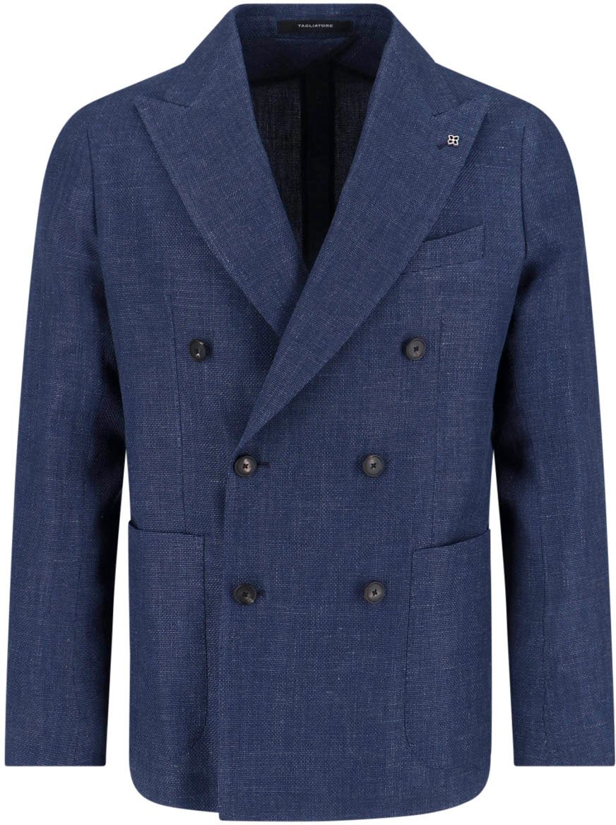 Tagliatore Tailored Black Jacket With Notched Lapel And Flap Pockets Blauw
