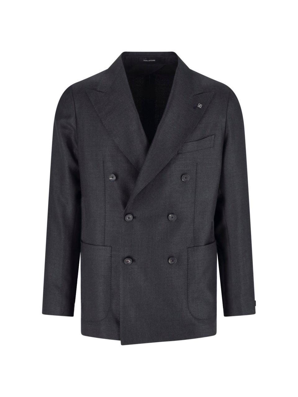 Tagliatore Blue Structured Double-Breasted Notch Lapel Jacket Zwart