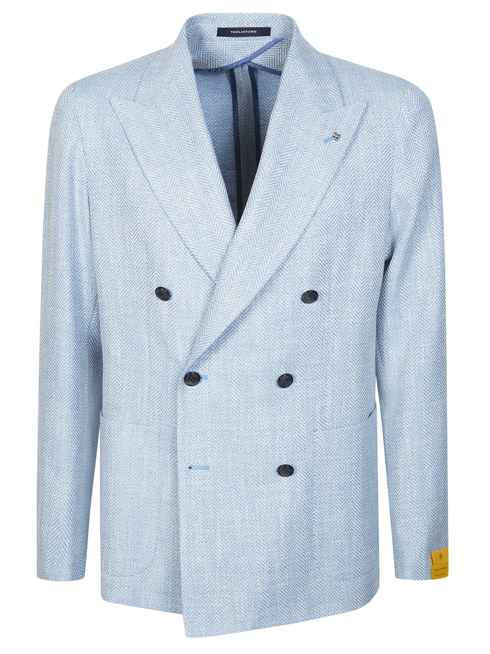 Tagliatore Light Blue Herringbone Wool-Blend Blazer Grijs