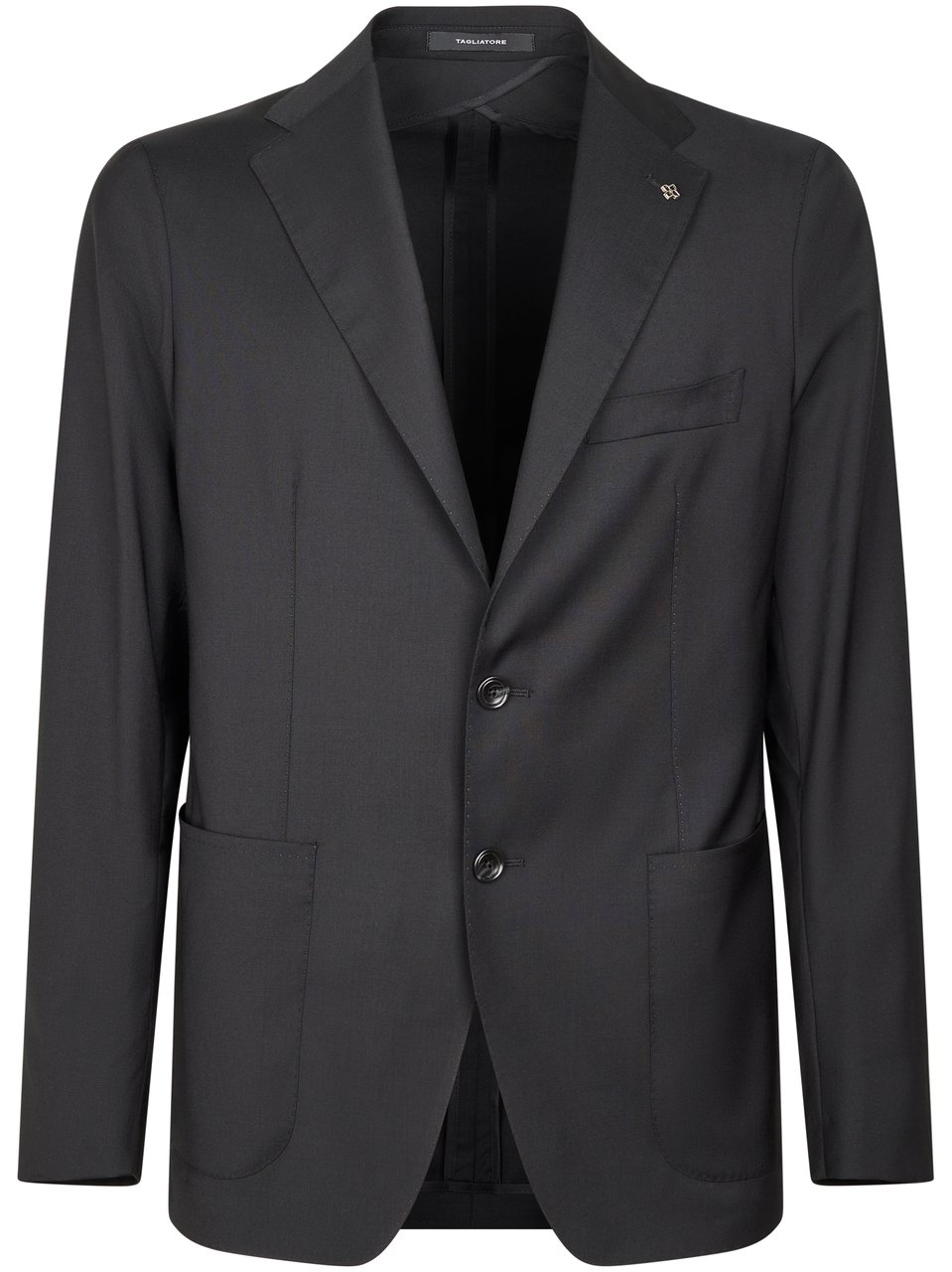 Tagliatore Tailored Virgin Wool Blazer with Metallic Lapel Pin Zwart